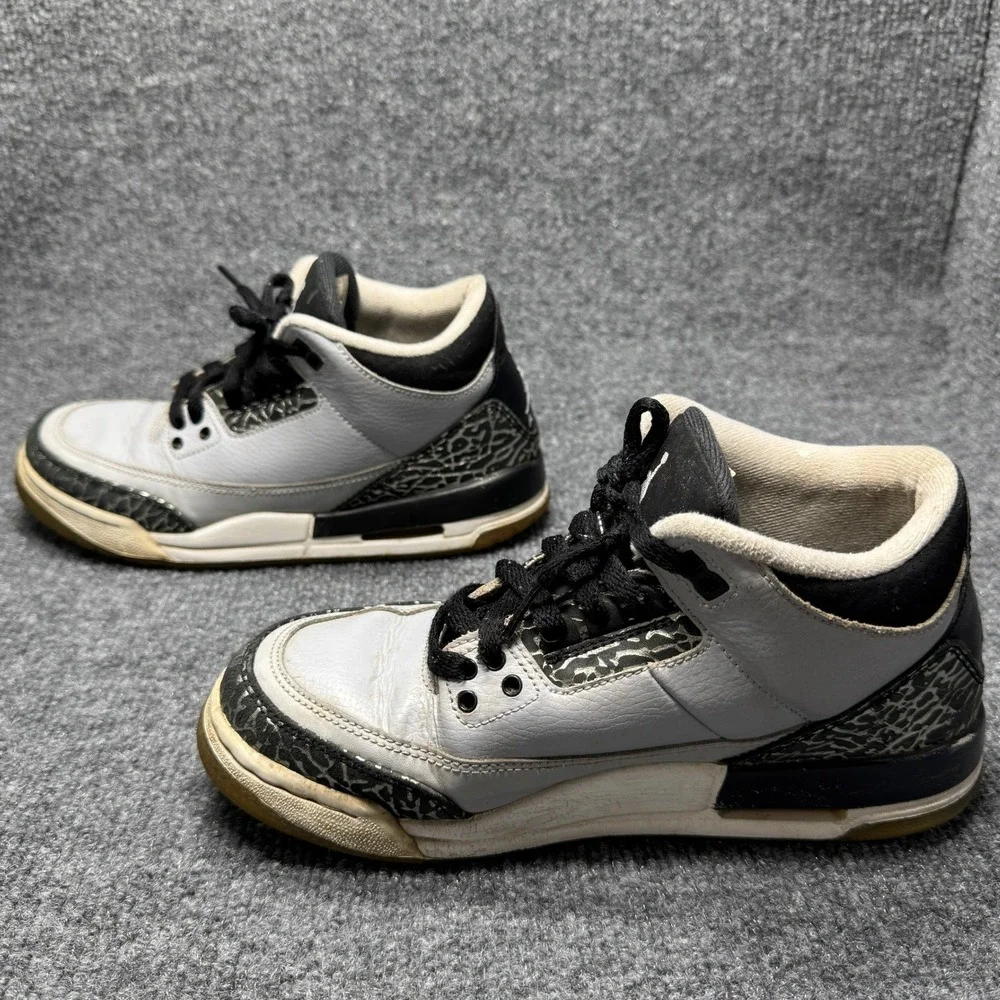 Jordan 3 Retro Wolf Grey‎ Youth Size 5.5Y Grey Black Elephant Print 398614-004